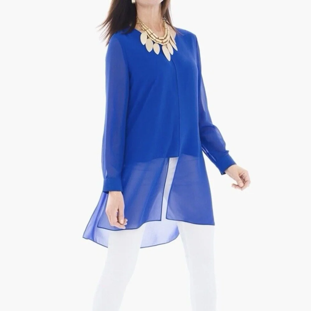 Chico’s long-form tunic split-front sheer Blouse Navy Blue Size:0